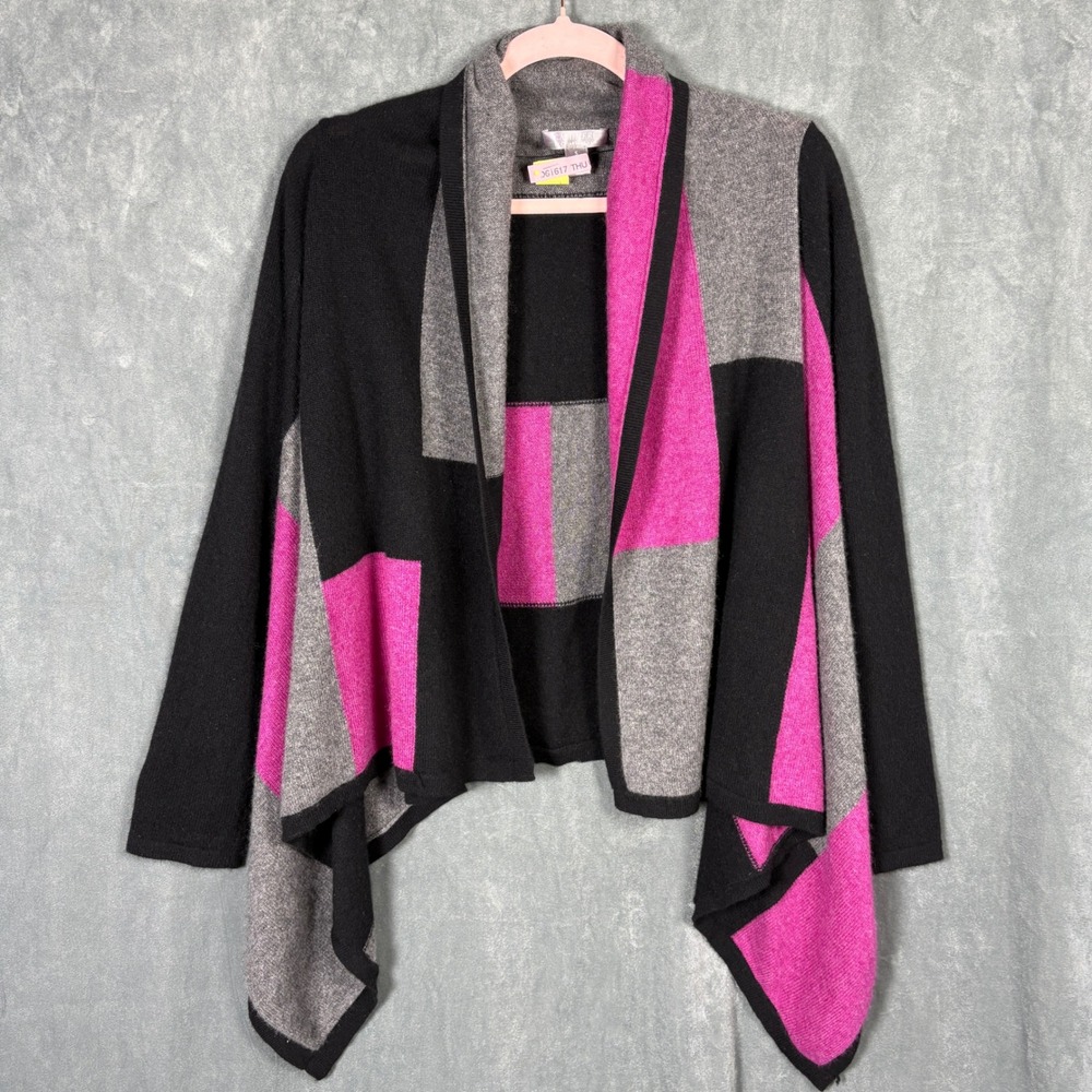 Cashmere Colorblock‎ Cardigan Charter Club Sweater Womens Small Pink Gray Black